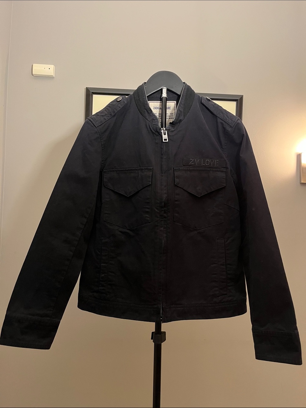 Zadig & Voltaire Black Kavy ZV Love Broken Heart Military Jacket Size Medium
